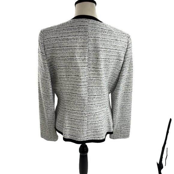 Kasper Womens Size 10 Blazer White Black Tweed Open Front Lined Career Jacket - Picture 4 of 6